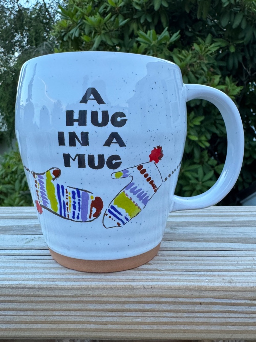 Anthropologie Mug with Colorful Mitten Artwork - "A Hug In A Mug"